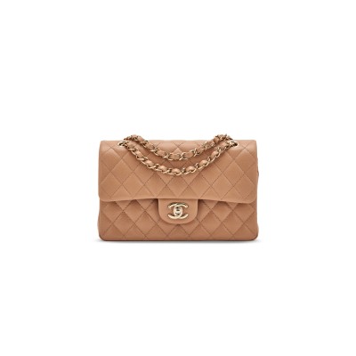 CHANEL MASTER QUILTED CAVIAR SMALL CLASSIC DOUBLE FLAP BAG DARK BEIGE 203204 (23*14.5*6cm)